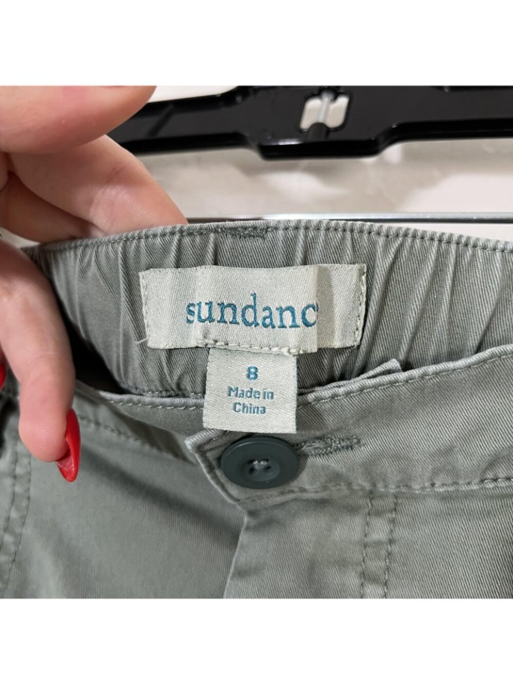 Sundance Pants Womens 8 Green Twill Cargo Embroidered Floral Elastic Waist - Picture 3 of 7